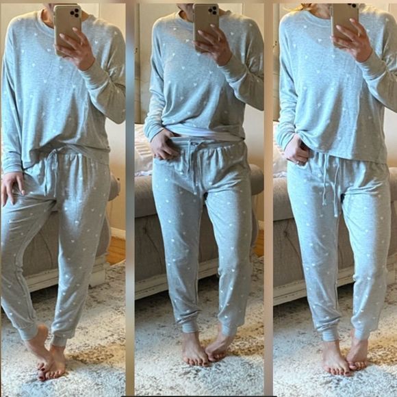 Splendid Pants - New Splendid Grey Joggers with White Hearts Lg
